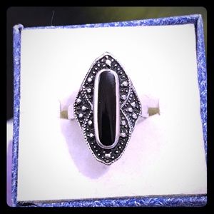 Vintage black onyx silver statement ring